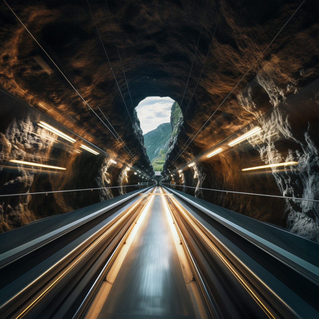 Train passing in tunnel