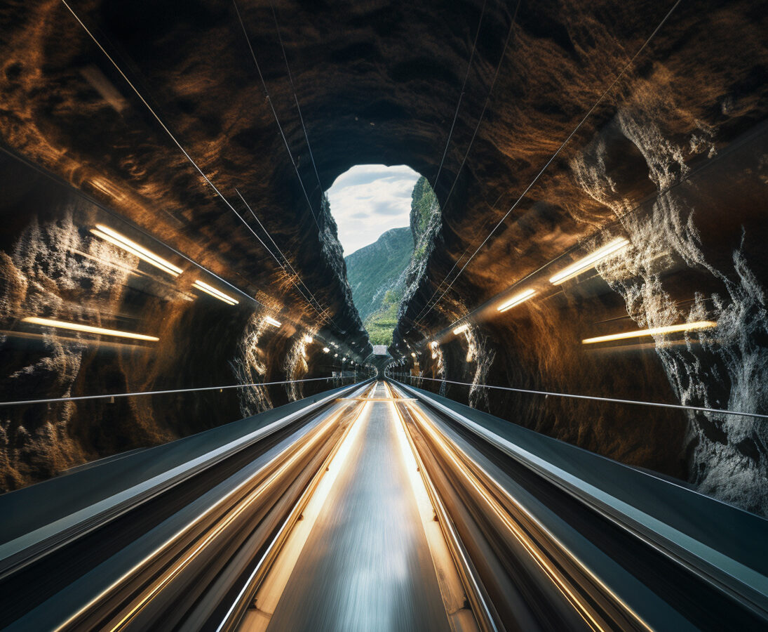 Train passing in tunnel